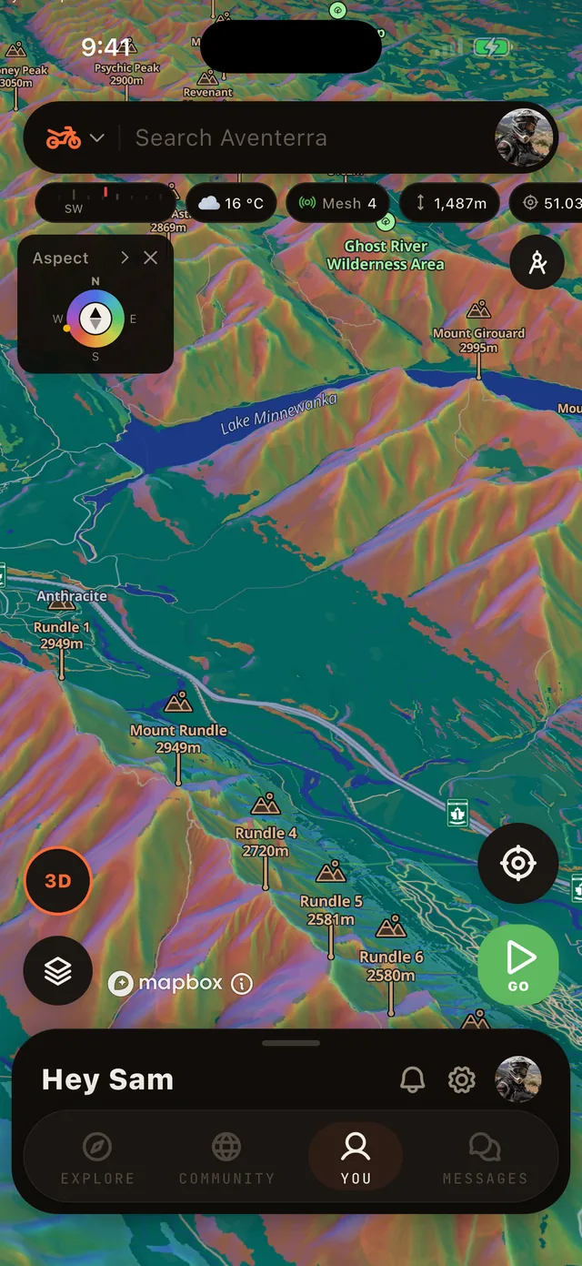 The Aspect layer on the Aventerra map, full phone screen