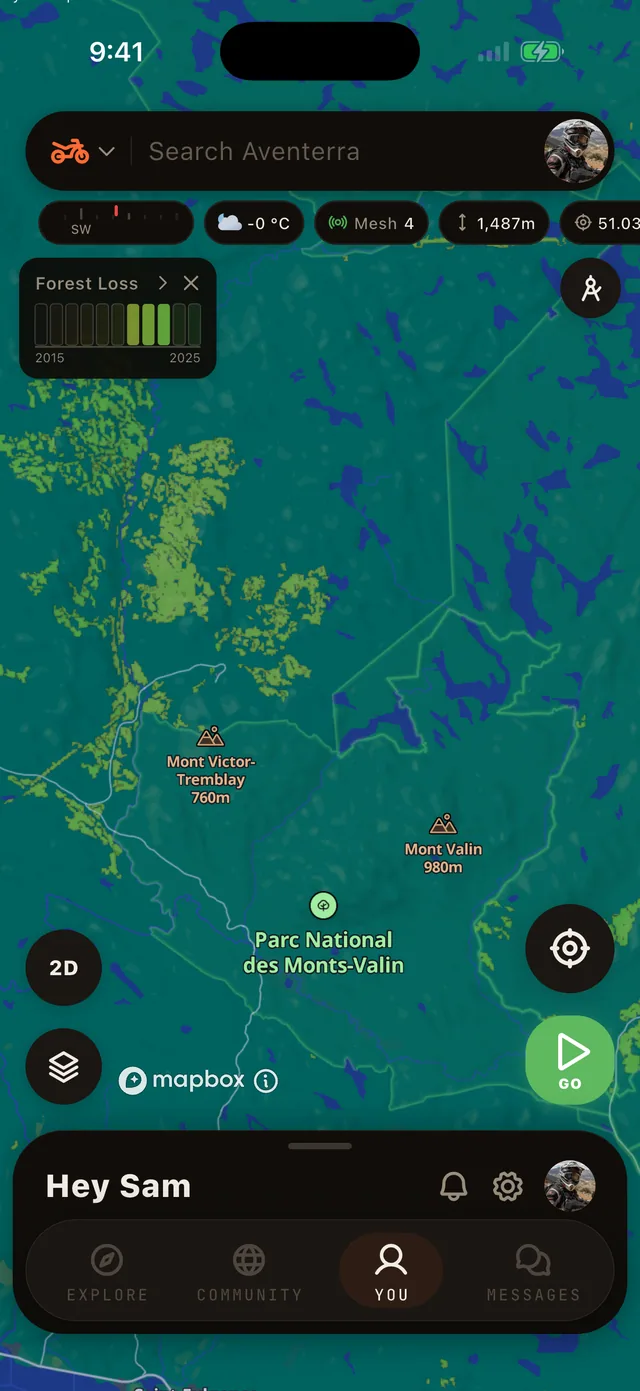 The Forest Loss layer on the Aventerra map, full phone screen