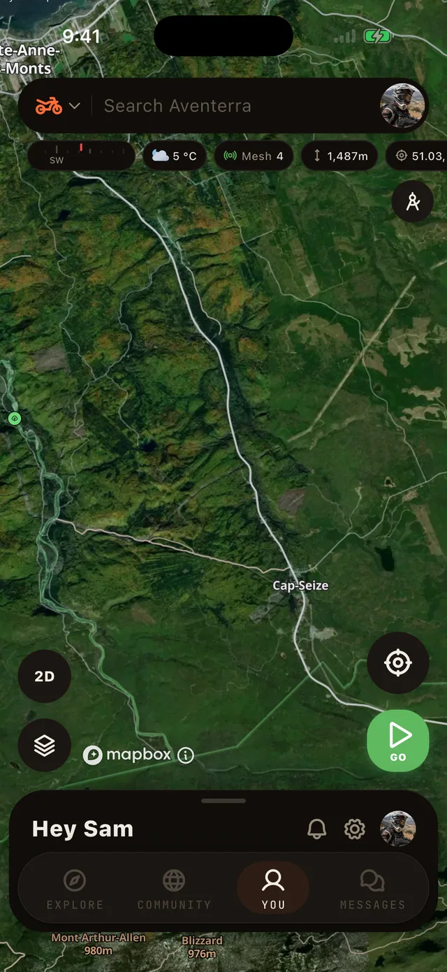 The Satellite layer on the Aventerra map, full phone screen