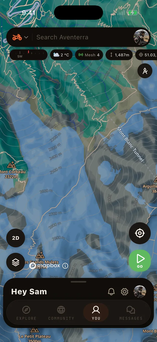 The Topo layer on the Aventerra map, full phone screen