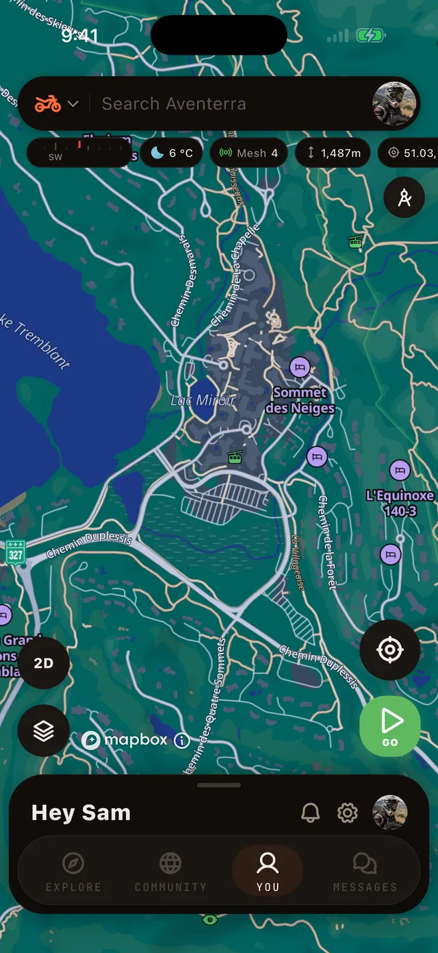 The Places layer on the Aventerra map, full phone screen