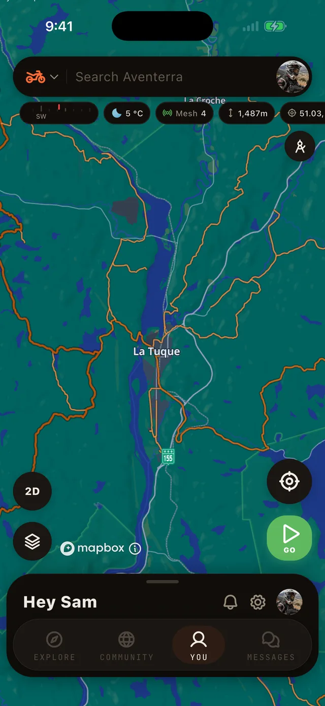 The Quad / ATV Trails layer on the Aventerra map, full phone screen