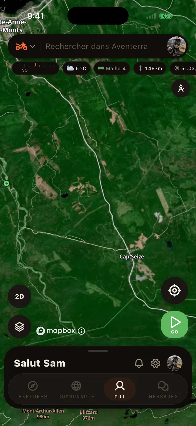 La couche Satellite récent sur la carte Aventerra, écran complet du téléphone