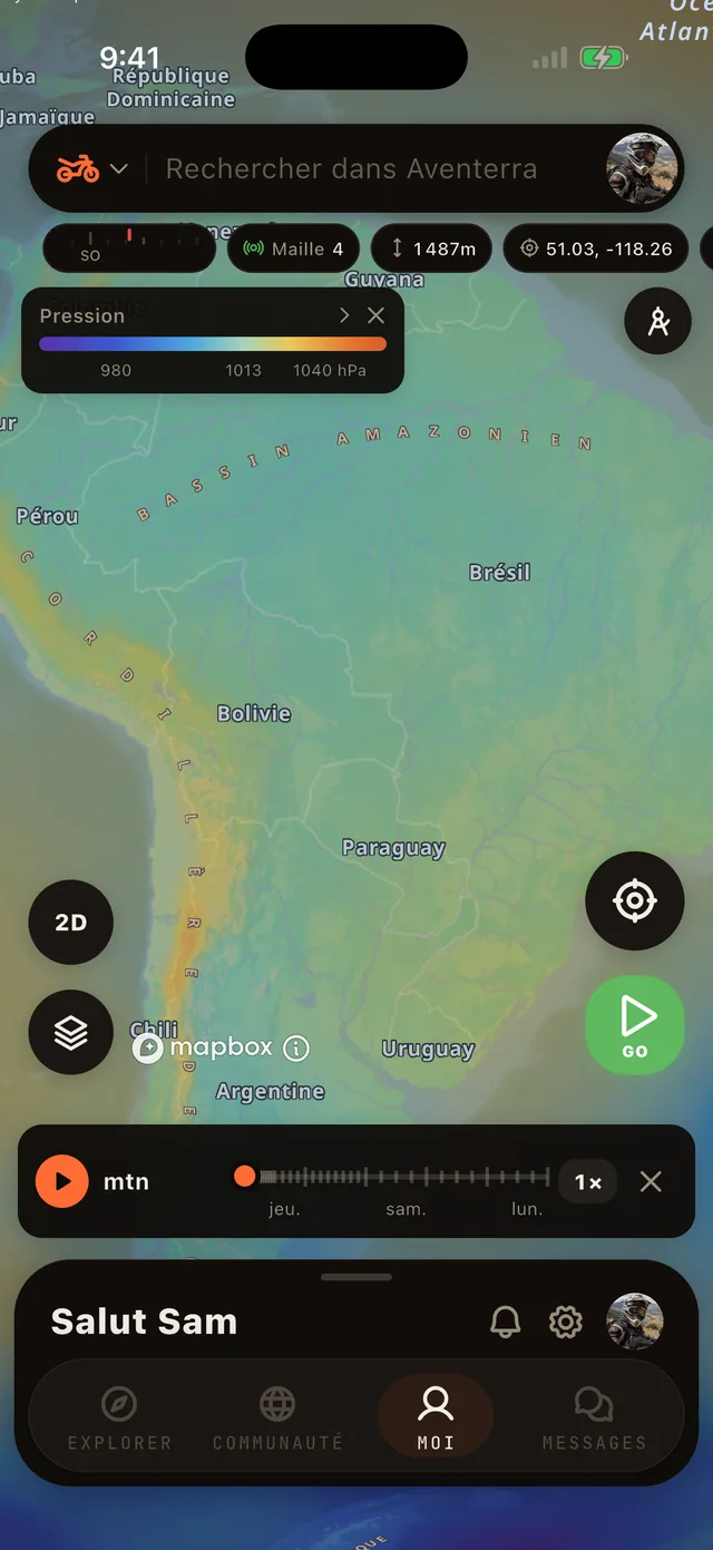 La couche Pression sur la carte Aventerra, écran complet du téléphone